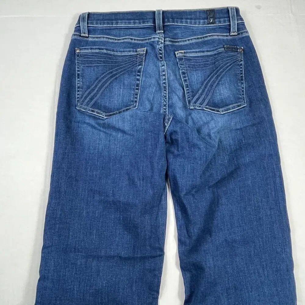7 For All Mankind Flare Leg Dojo Jeans Dark Blue Retro Y2K Stretch Mid Rise 28